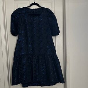 Zara Navy Blue Puff-Sleeve Party Dress with Pockets